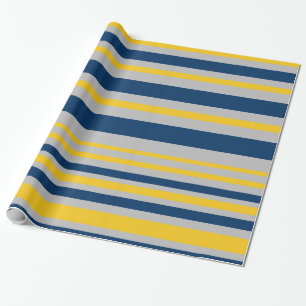 Papier Cadeau Motif à bande variable Marine bleu gris jaune