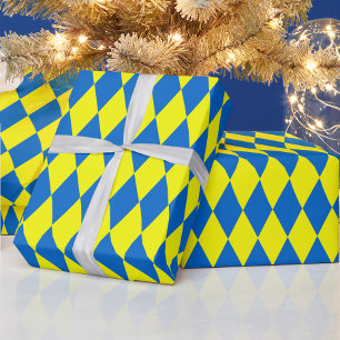 Papier Cadeau Motif à carreaux Harlequin bleu jaune
