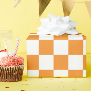 Papier Cadeau Motif à carreaux orange blanc vérificateur