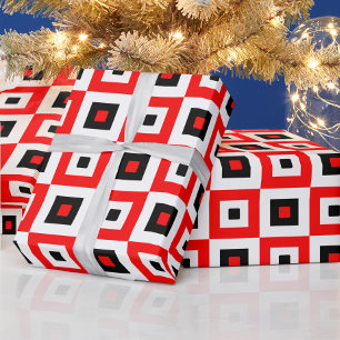 Papier Cadeau Motif à carrés à carreaux rouges noirs et blancs