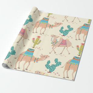 Papier Cadeau motif à chameaux, motif à cactus, empreinte dés
