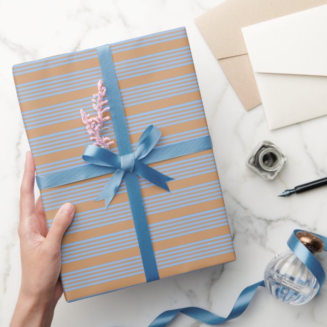 Papier Cadeau Motif à cinq bandes bleu et brun (Cadeaux)