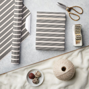Papier Cadeau Motif à cinq bandes noir et beige