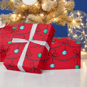 Papier Cadeau Motif à cordes de Noël en rouge