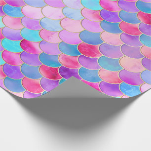 Papier Cadeau Motif à échelle de sirène rose, violet et aqua