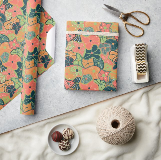 Papier Cadeau Motif à fleurs coloré rétro (Artisanat)