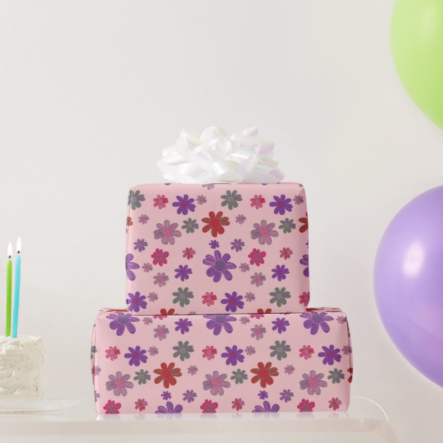 Papier Cadeau Motif à fleurs roses (Cadeaux de fête)