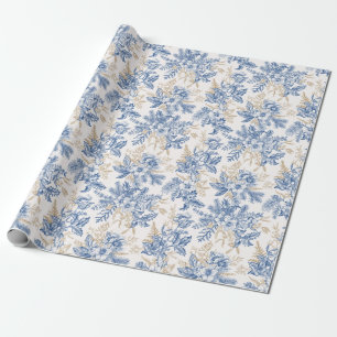 Papier Cadeau Motif à fleurs Vintage d'hiver bleu