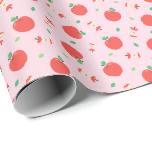 Papier Cadeau Motif à la pomme mignonne avec Arrière - plan rose