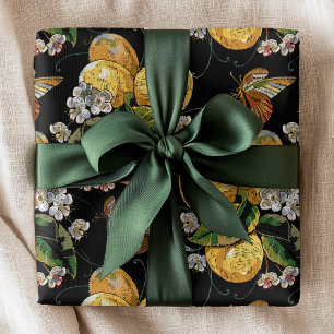 Papier Cadeau Motif à papillon floral citron moderne