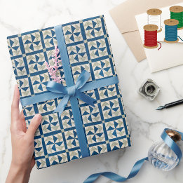 Papier Cadeau Motif à patchwork bleu et blanc