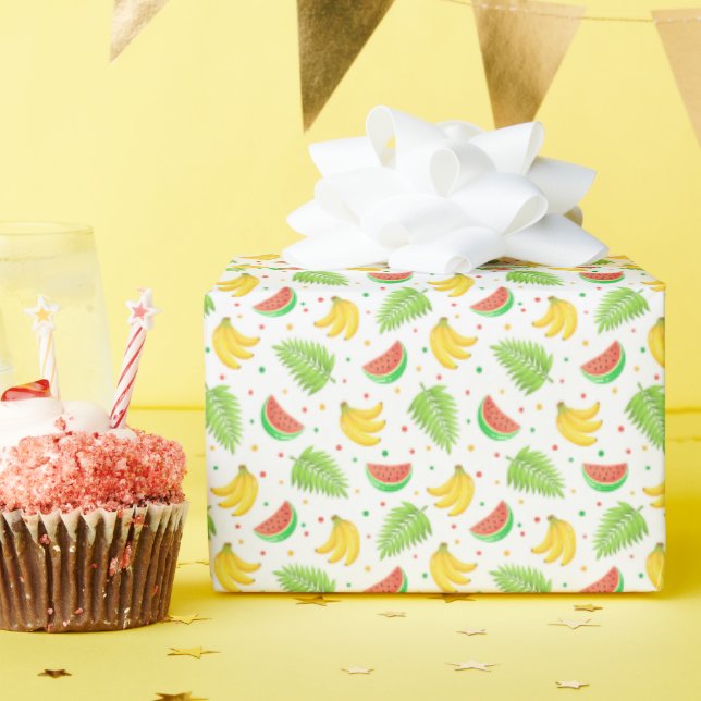 Papier Cadeau Motif à point de polka de fruits tropicaux (Fête d'anniversaire)