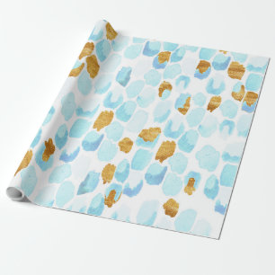 Papier Cadeau Motif à points aquarelle et peinture bleu et or