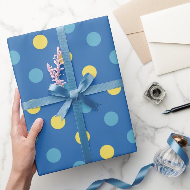 Papier Cadeau Motif à points bleu et jaune moderne (Cadeaux)