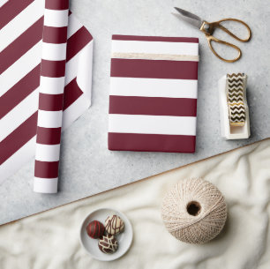 Papier Cadeau Motif à rayures blanc et bordeaux d'automne