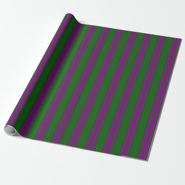 Papier Cadeau Motif à rayures vert foncé et violet (Déroulé)