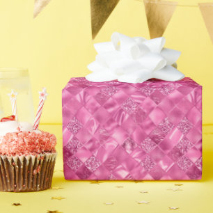 Papier Cadeau Motif à tissage Carré rose chaud
