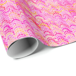 Papier Cadeau motif à vague Abstraite - rose, orange et fuchsia