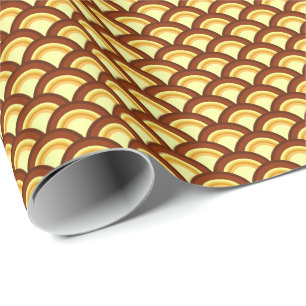 Papier Cadeau Motif à vagues Art déco - chocolat et jaune