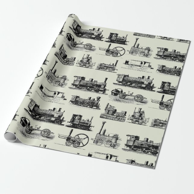Papier Cadeau Motif à vapeur Locomotive "Steampunk" (Déroulé)