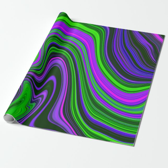 Papier Cadeau Motif Abstrait à la mode Bright Neon Purple Green (Déroulé)