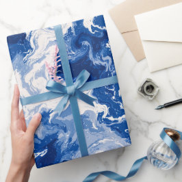 Papier Cadeau Motif abstrait blanc avec un flux bleu profond de 