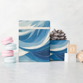 Papier Cadeau Motif abstrait blanc avec un flux bleu profond de 