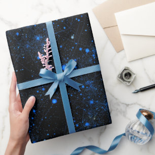 Papier Cadeau Motif Abstrait Cosmique de Poussière d'Étoile Bleu