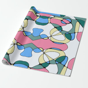 Papier Cadeau Motif Abstrait de couleur vive - bleu rose vert