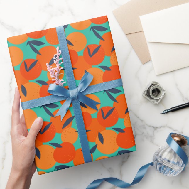 Papier Cadeau Motif Abstrait de fruits orange (Cadeaux)