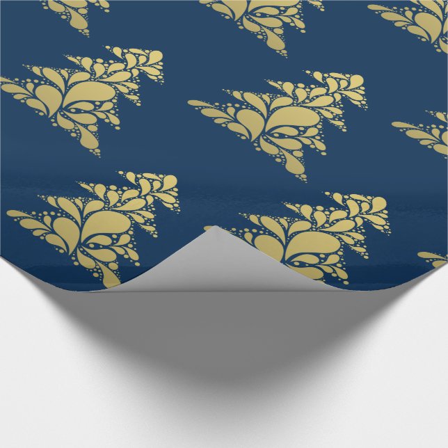 Papier Cadeau Motif Abstrait de Noël Marine et Or (Coin)