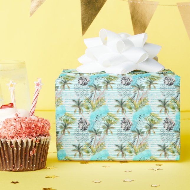 Papier Cadeau Motif Abstrait de palmier aquarelle (Fête d'anniversaire)