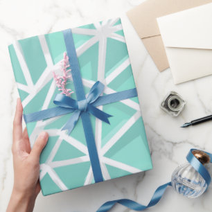 Papier Cadeau Motif Abstrait de Triangle Géométrique Cyan Menthe
