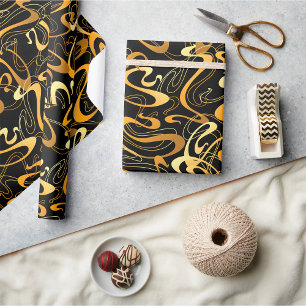 Papier Cadeau Motif Abstrait Doré en Tourbillon
