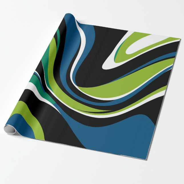 Papier Cadeau Motif Abstrait dynamique en vert et bleu (Déroulé)