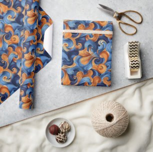 Papier Cadeau Motif Abstrait en effervescence dans Deep Blues