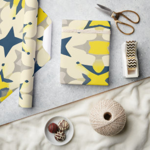 Papier Cadeau Motif abstrait en explosion d'étoiles en jaune et