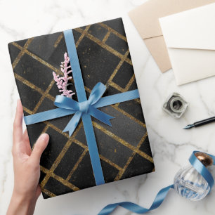 Papier Cadeau Motif abstrait géométrique noir or contemporain