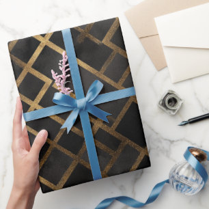 Papier Cadeau Motif abstrait géométrique or noir contemporain