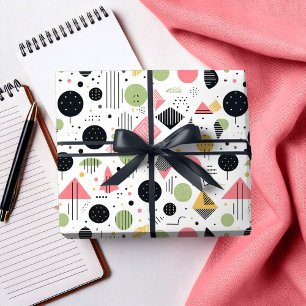 Papier Cadeau Motif Abstrait Géométrique Rétro #2 Rose Sauge ID1