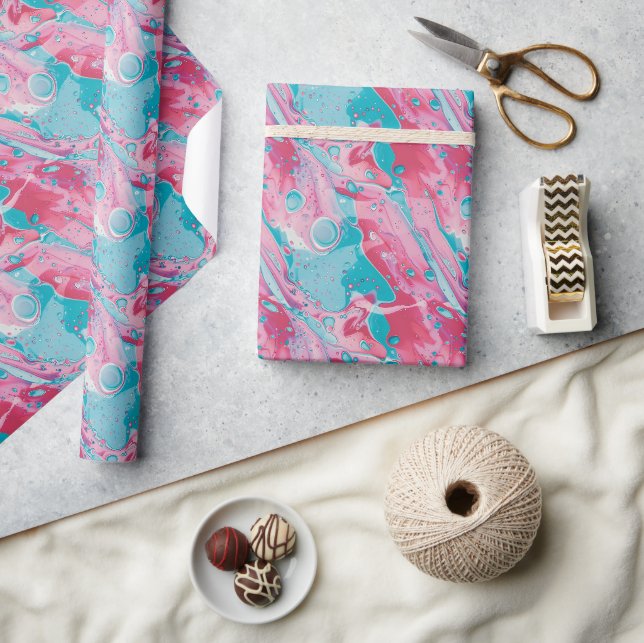 Papier Cadeau Motif Abstrait jouant rose et turquoise (Artisanat)
