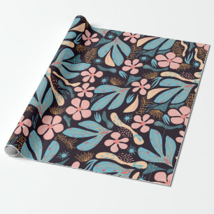 Papier Cadeau Motif abstrait, motif floral, dos foncé