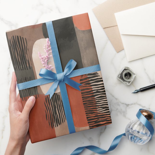 Papier Cadeau Motif abstrait terracotta Tons Terre Boho (Cadeaux)