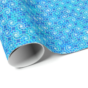 Papier Cadeau motif Abstrait tourbillon - bleu, turquoise et bla