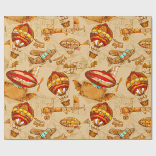 Papier Cadeau Motif aéronautique Steampunk
