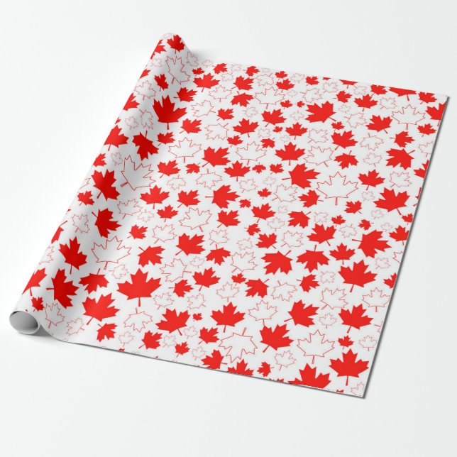 Papier Cadeau Motif aléatoire blanc blanc rouge Feuille d'érable (Déroulé)
