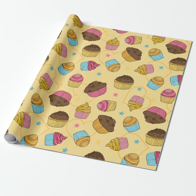 Papier Cadeau Motif alimentaire de Cupcakes et Muffins (Déroulé)