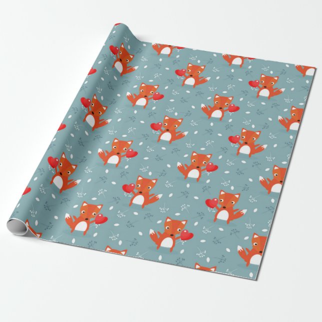 Papier Cadeau Motif Amour Renard (Déroulé)