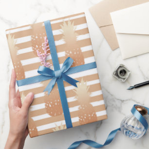 Papier Cadeau Motif Ananas Dorés