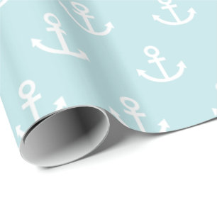 Papier Cadeau Motif Ancre bleu et blanc en poudre